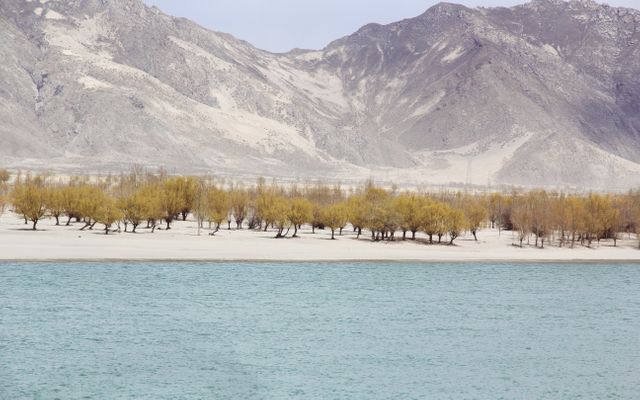 Serene Lake with Sandy Shoreline and Mountain Range in Background - Download Free Stock Images Pikwizard.com