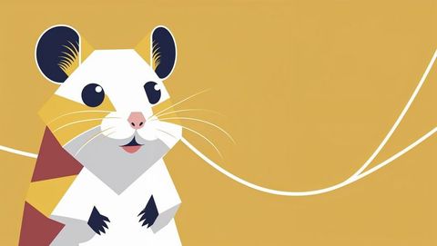 Colorful geometric hamster illustration on mustard background