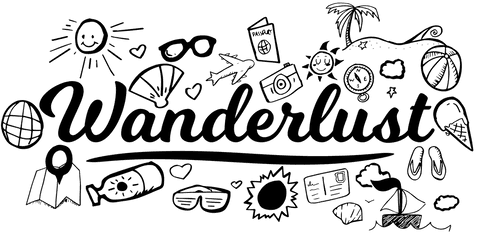 Wanderlust inspirational icons on transparent background