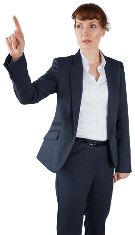 Businesswoman Pointing Toward Transparent Interface Interaction