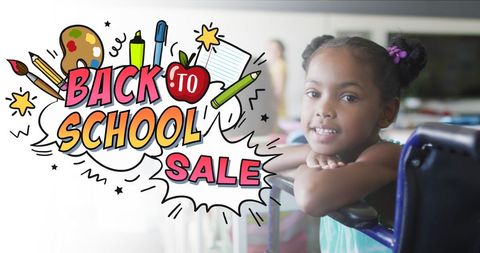 Back to School Sale with Smiling Schoolgirl in Classroom