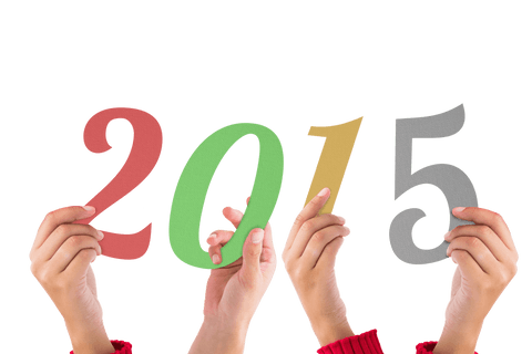 visual illustrates festive mood with hands raising brightly colored cutout numbers '2015'. perfect for new year celebration themes, educational resources, party announcements, and festive decorations with playful, whimsical touch.