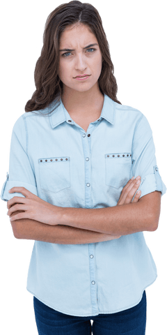 Serious Young Woman with Crossed Arms on Transparent Background