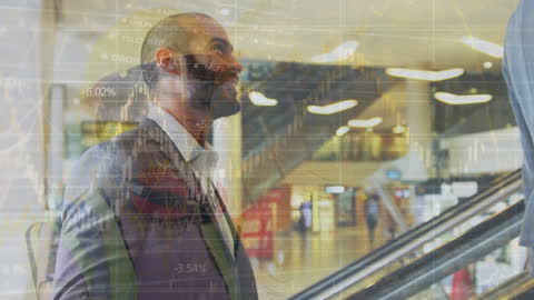 Business People Engaged in Conversation Amidst Digital Data Overlay