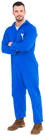 Confident Mechanic in Blue Overalls with Spanner Icon - Download Free Stock Videos Pikwizard.com