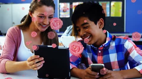 Happy Students Engaging with Technology and Learning Tools