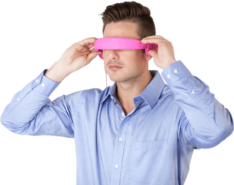 man using pink vr glasses transparent technology concept - Download Free Stock Videos Pikwizard.com
