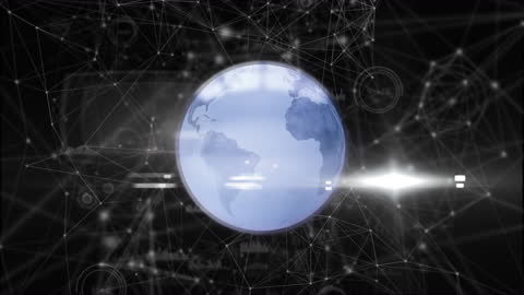 Glowing Digital Globe with Network and Data Graphs Overlay