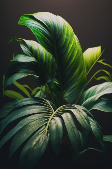 Close-Up of Tropical Green Indoor Houseplant on Dark Background - Download Free Stock Images Pikwizard.com