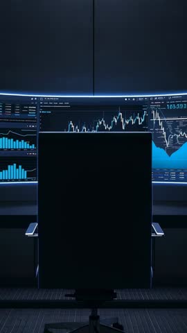 Empty Trading Chair Waiting for Market Open in Futuristic Minimalist Trading Room Video
