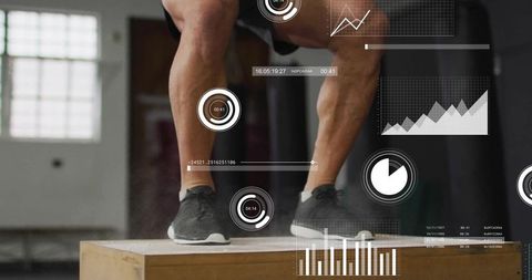 Athlete's plyometric training with digital metrics display