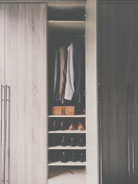 Modern Wardrobe with Hanging Clothes and Shoes Organized on Shelves - Download Free Stock Photos Pikwizard.com