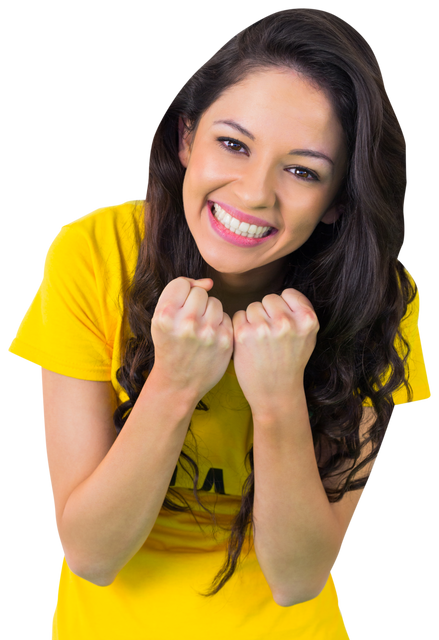 Excited Woman in Brazil T-Shirt Celebrating Victory on Transparent Background - Download Free Stock Videos Pikwizard.com