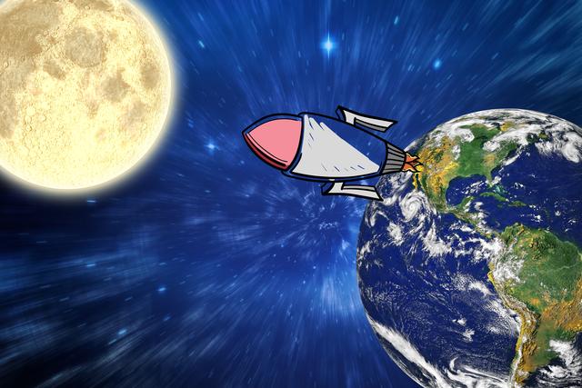 Cartoon Rocket Ship Flying in Space Near Earth and Moon - Download Free Stock Photos Pikwizard.com