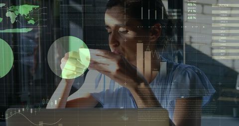 Woman Analyzing Digital Data on Laptop