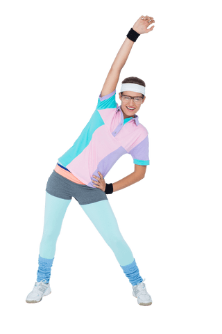 Energetic Hipster Stretching in Transparent Sports Attire
