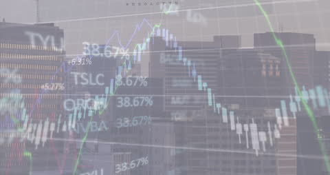 Abstract Digital Financial Data Overlay on Cityscape