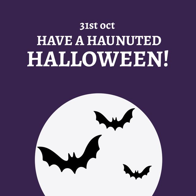 Composition of have a haunuted halloween text over bats on purple background. Halloween tradition and celebration concept digitally generated image.