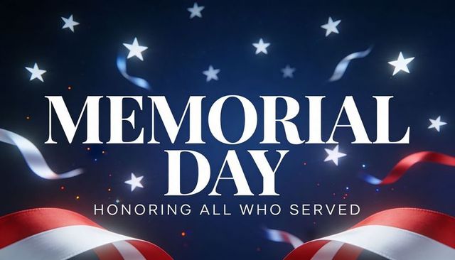 Patriotic memorial day tribute banner with stars and ribbons honoring fallen heroes