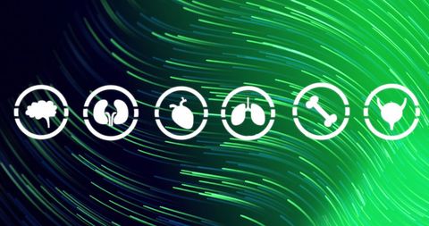 Medical Icons with Green Digital Wave Background