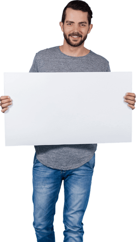 Smiling Young Man Holding Blank Cardboard on Transparent Background - Download Free Stock Videos Pikwizard.com
