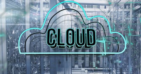 Neon Cloud Graphic Visualizing Data Center Innovation and Networking
