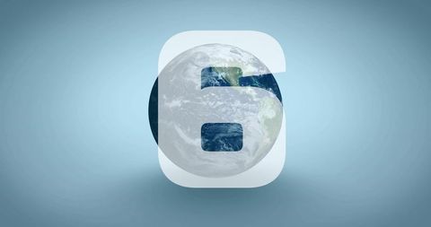 Floating earth globe overlay showing number 6 cutout on soft blue gradient background