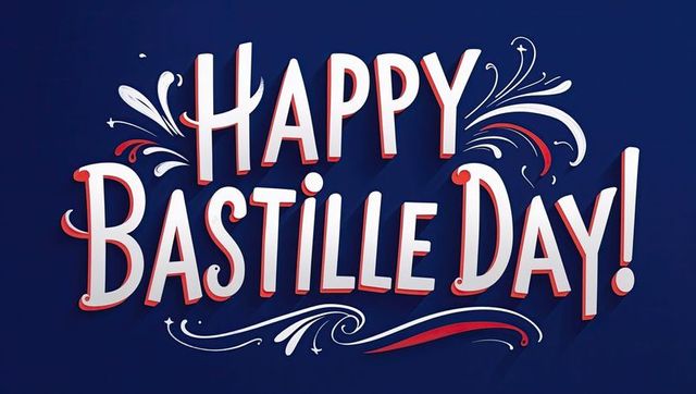 Vibrant bastille day celebration typography on blue background