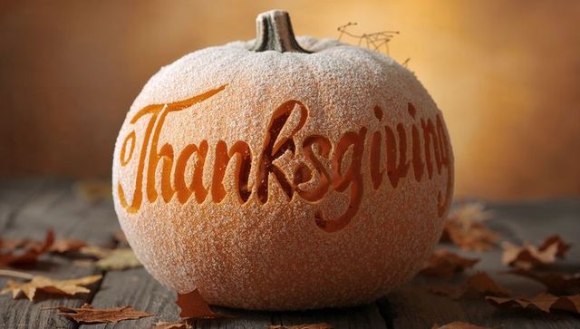 Frosted pumpkin carved thanksgiving script rustic autumn table centerpiece