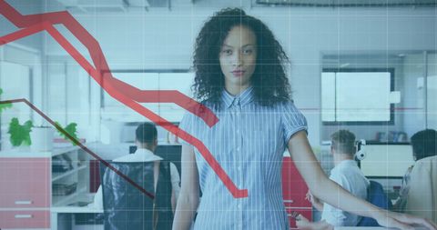 Businesswoman Analyzing Data with a Downward Trend in Scenic Office