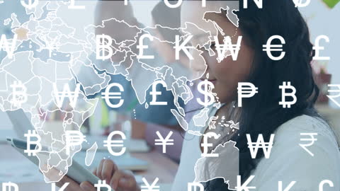 Diverse Business Team with Global Currency Symbols Overlay