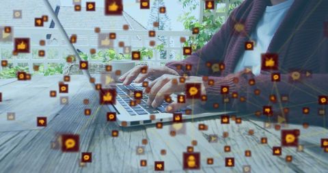 senior woman using laptop with social media icons overlay - Download Free Stock Images Pikwizard.com