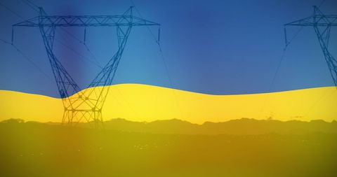 Ukraine Flag Overlay with Electricity Poles Suggestive of Energy Crisis - Download Free Stock Images Pikwizard.com