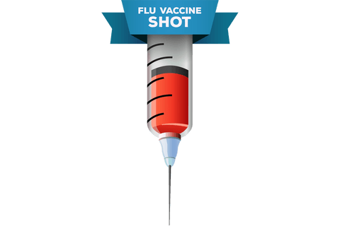 Digital syringe illustration with flu vaccine on transparent background