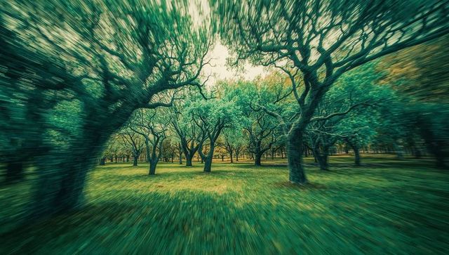 Radial blur in serene grove capturing autumn tranquility