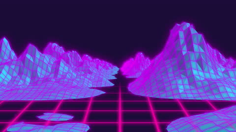 Retro Futuristic Neon Grid Landscape with Digital Mountains
