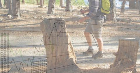 Hiker with Financial Chart Overlay. Adventure Redefined with Market Insight
