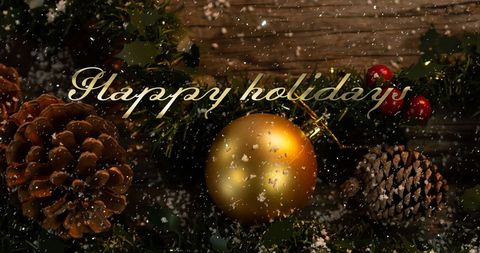 Happy Holidays Celebration with Snow and Christmas Decorations - Download Free Stock Images Pikwizard.com