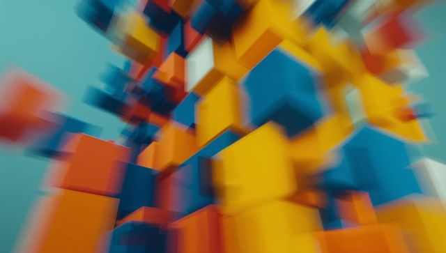 Dynamic colorful 3d cubes with motion blur