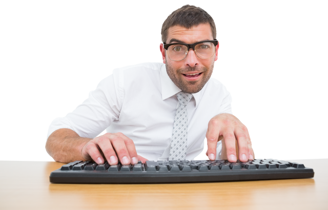 Transparent Background Businessman Typing Keywords Enthusiastically on Keyboard - Download Free Stock Videos Pikwizard.com