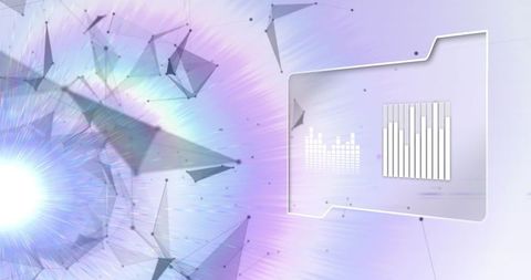 Abstract digital interface with geometric shapes and data visualizations