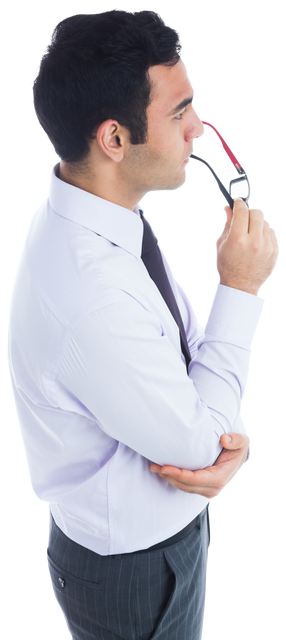 Thoughtful Biracial Businessman Holding Eyeglasses on Transparent Background - Download Free Stock Videos Pikwizard.com