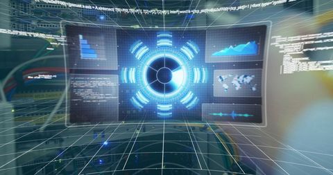 Virtual Interface with Data Panels in Technology Environment - Download Free Stock Images Pikwizard.com