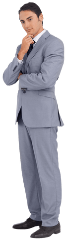 Transparent Image Businessman Thinking in Suit with Confident Smile