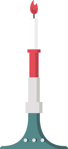 Transparent flat candle illustration with red flame and teal base