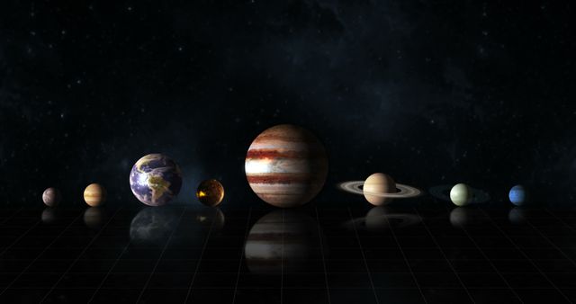 Solar system with planets against black background