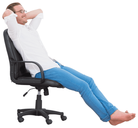 Transparent Smiling Man Relaxing in Office Chair