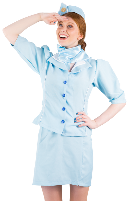 Smiling Air Hostess in Uniform Holding Hand to Forehead - Transparent Background - Download Free Stock Videos Pikwizard.com