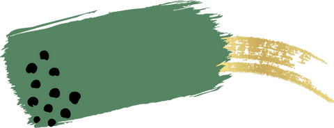 Abstract olive and gold strokes with black spots on transparent background