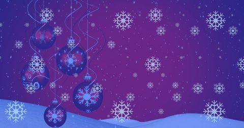 Christmas Baubles Hanging in Winter Snowfall Scene